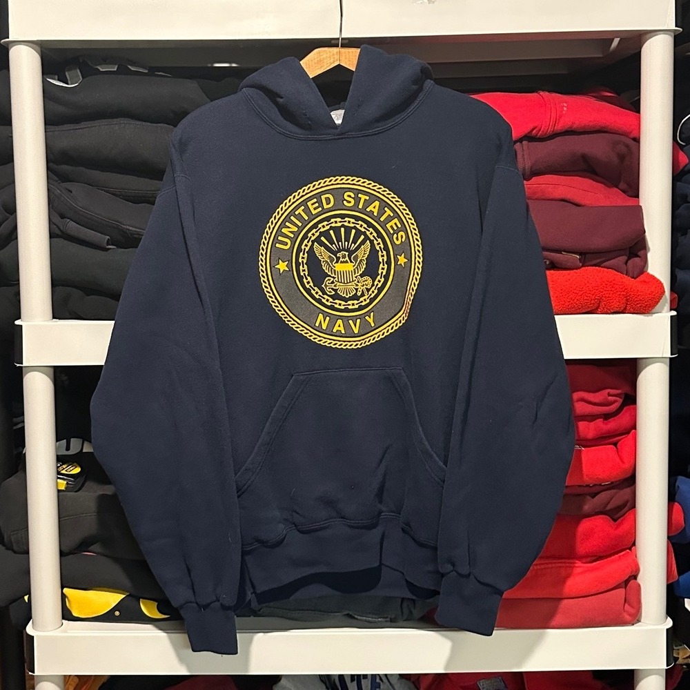 Vintage 90s United States Navy Soffe Made in USA Blue Mens Medium Hoodie